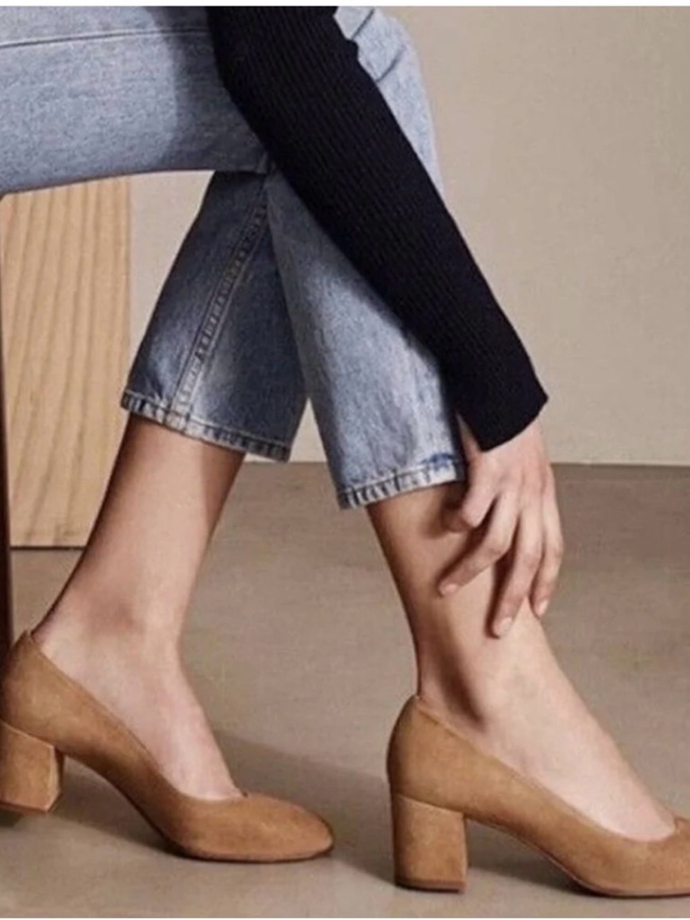 Margaux Suede Block Heel Pumps in Tan 7.5N Narrow